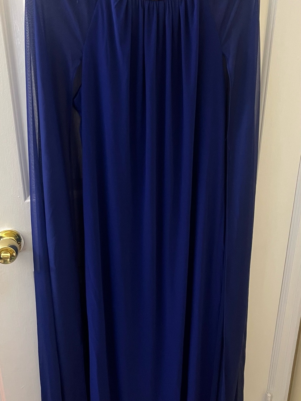 R&M Richard’s Electric Blue Sheer Drape Long Gown size 14 NWT